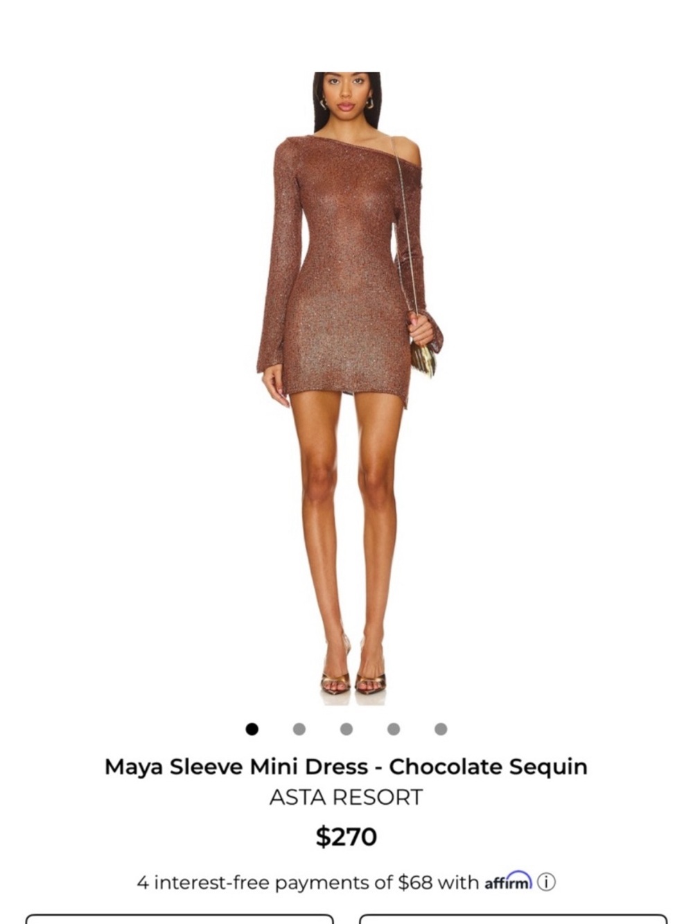 Long-Sleeve Metallic Knit Mini Dress - Brown - Picture 4 of 6